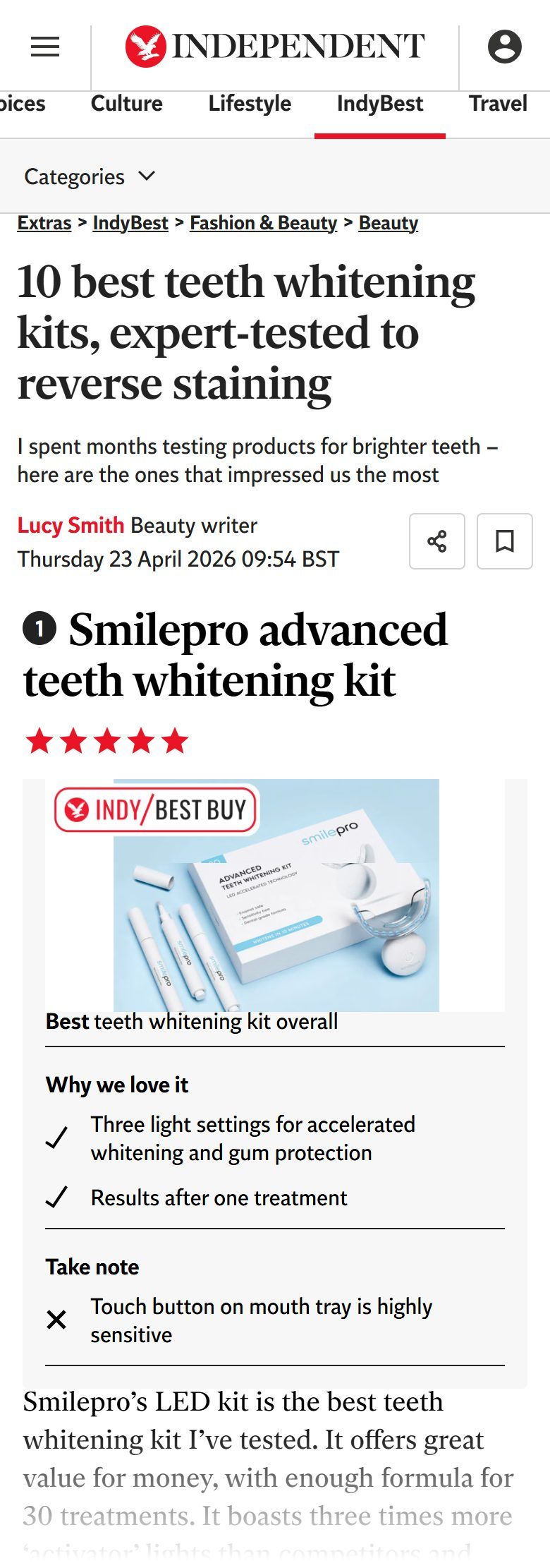 The Independent: 10 best teeth whitening kits, expert-tested to reverse staining